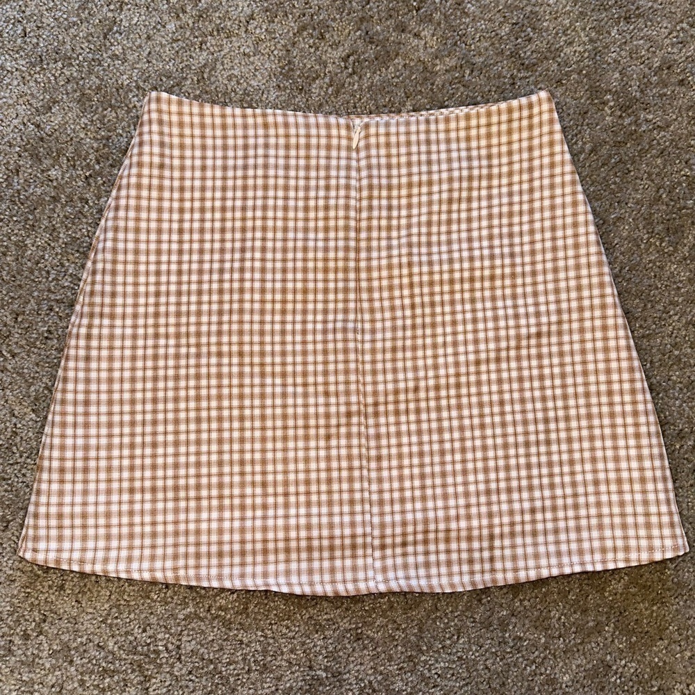 Hyfve Plaid Mini Skirt Tan Neutral Split Hem - Picture 7 of 10